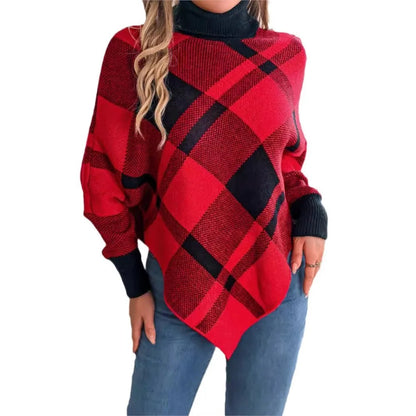 Fashionable Elegant Casual Color Contrasting High Collar Long Sleeve Christmas Sweater