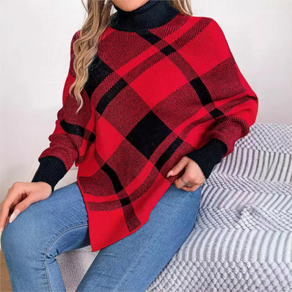 Fashionable Elegant Casual Color Contrasting High Collar Long Sleeve Christmas Sweater