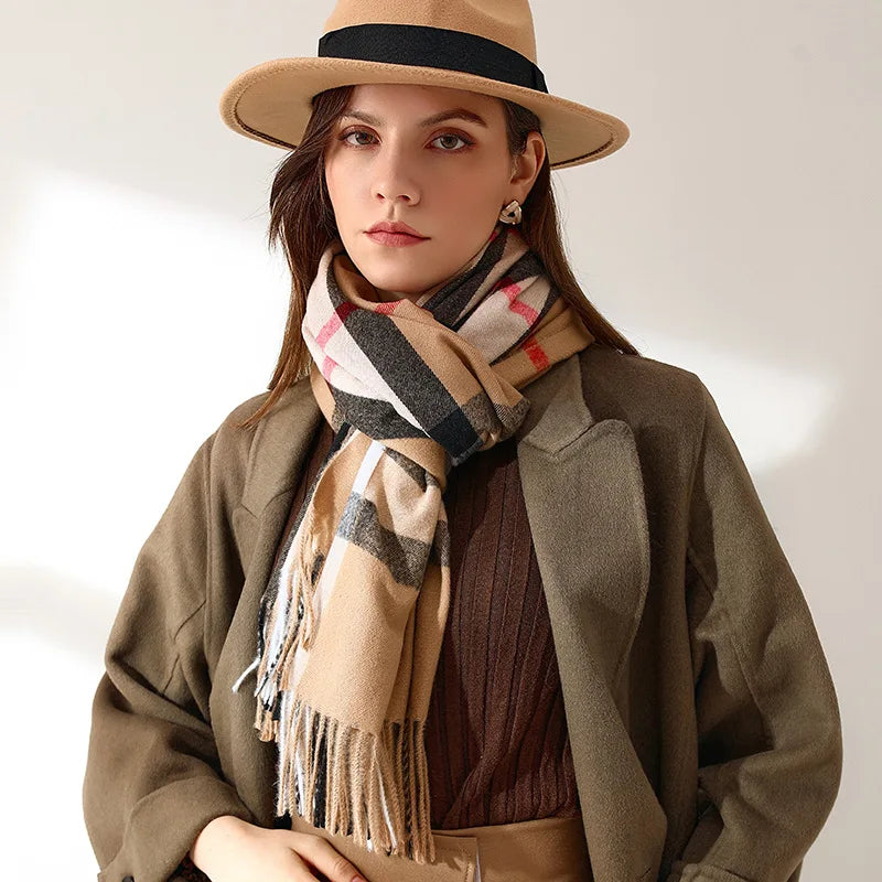 Plaid Mid-length Imitation Cashmere Warm Autumn Winter Scarf