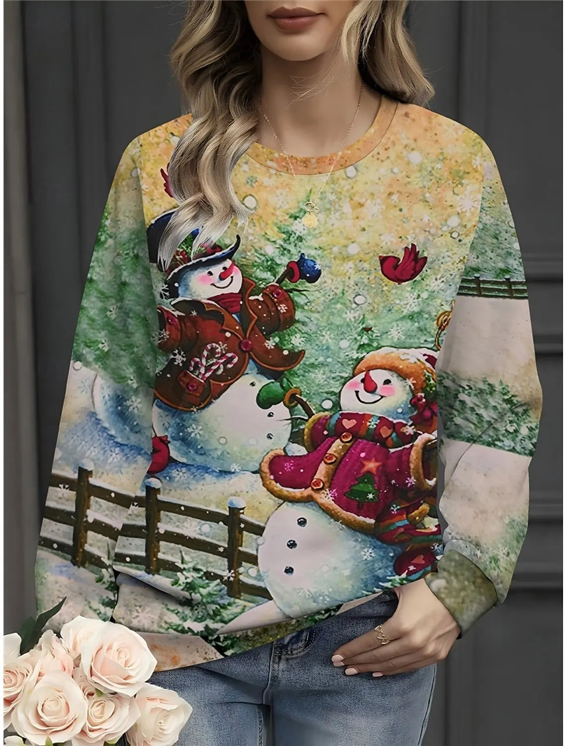 Elegant Casual Loose Round Neck Outdoor Autumn Winter Christmas Tree Hoodie