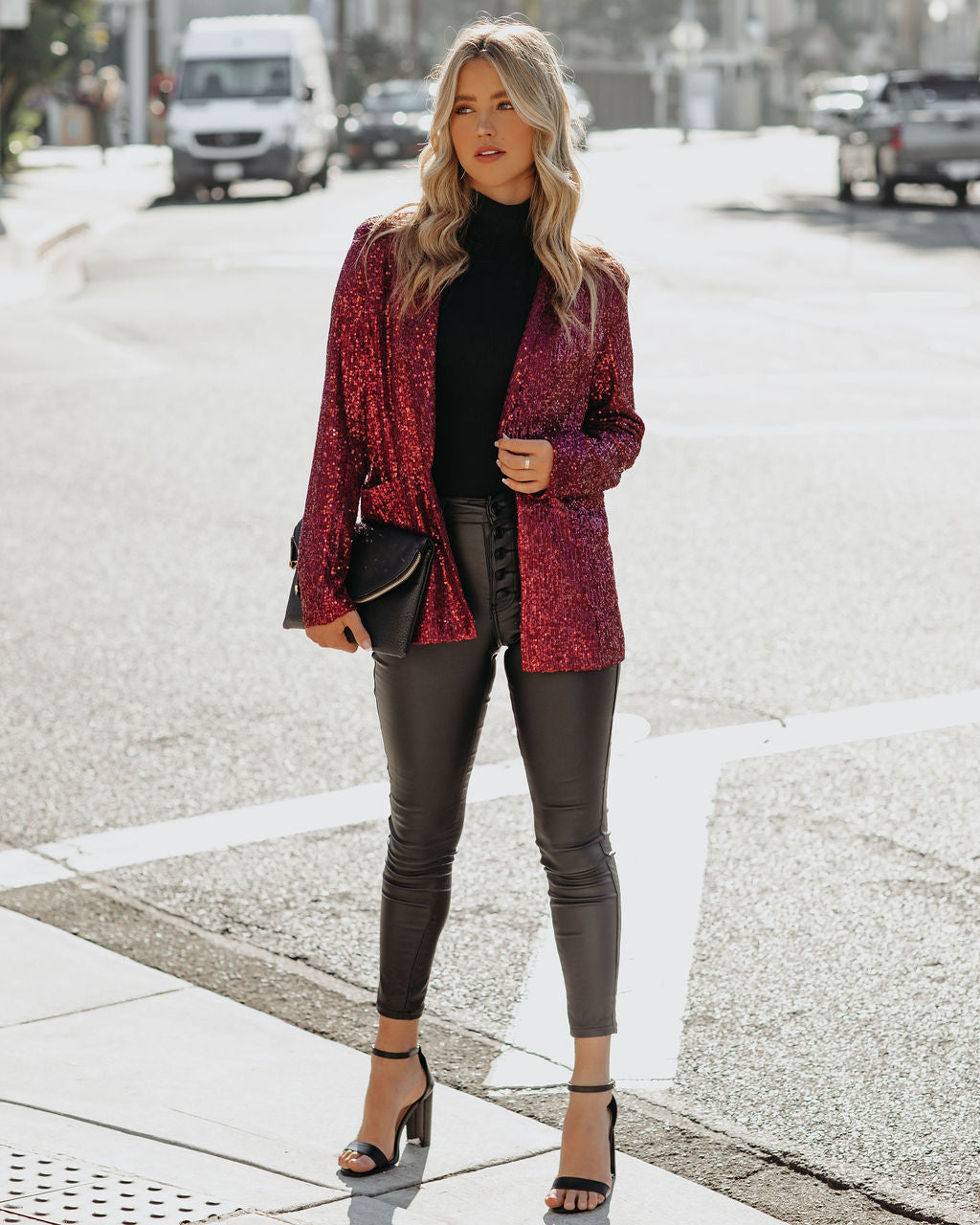 Burgundy Festive Flair Sequin Blazer with Pockets