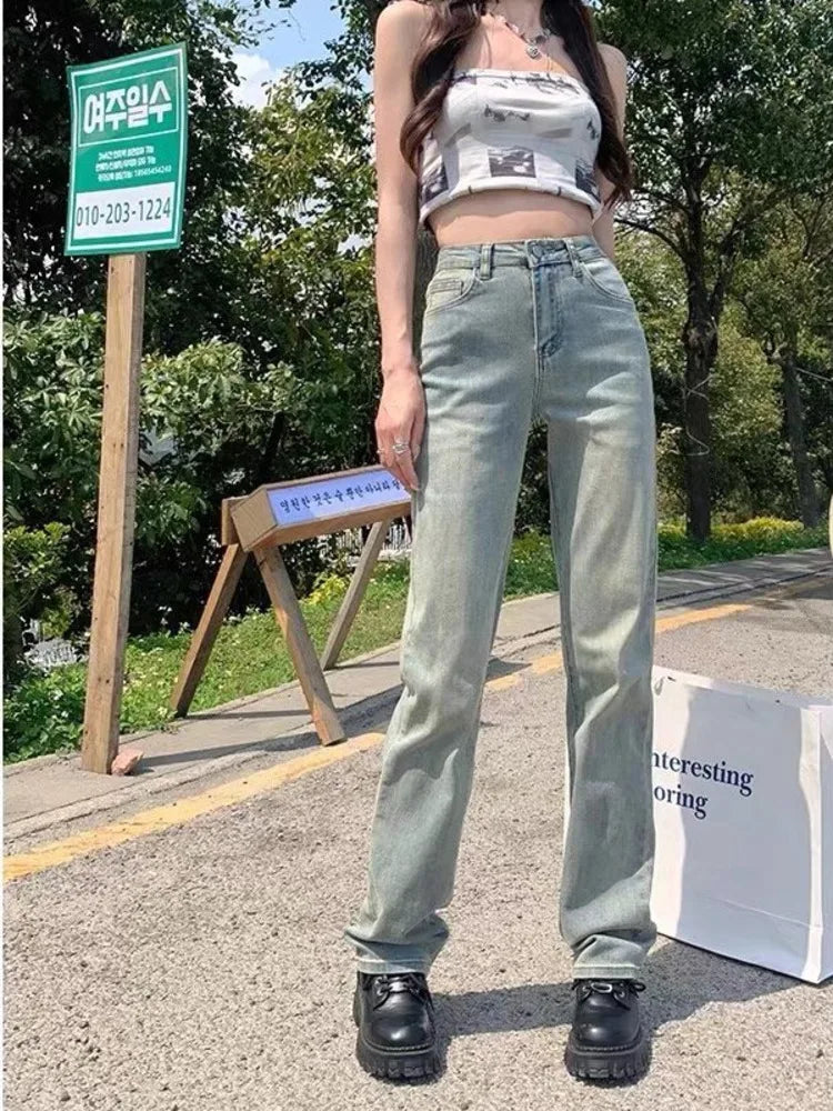 Summer Korean Version Straight-Leg Retro Washed Casual Jean