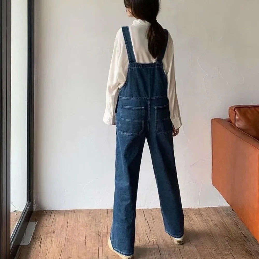 Denim Jumpsuits Blue Vintage Quality Fashion Women Pant Woman High Waist Denim Pants Wide Leg Jean