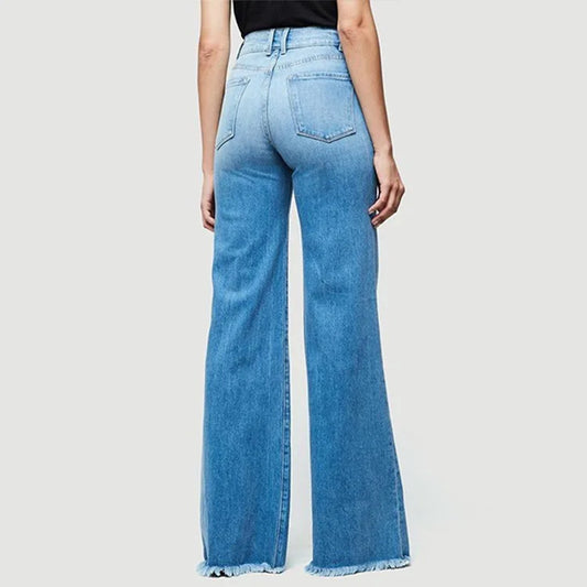 Flare Women High Waist Slim Vintage Fashion Streetwear Stretch Casual Full Length Loose Wide Leg