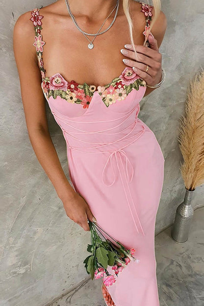 Embroidered Floral Strappy Dress