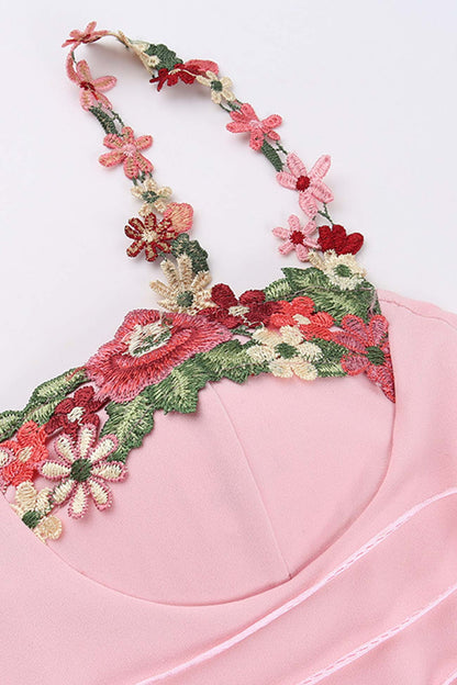 Embroidered Floral Strappy Dress