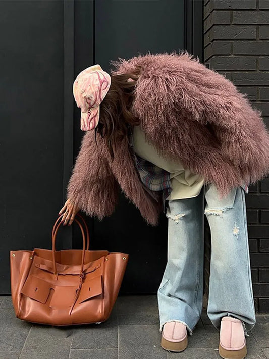 Fluffy Tassel Oversize Long Sleeve Coat