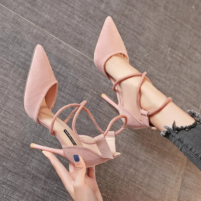 Four Seasons Women's Suede High Heels 9cm2023 Pointed Stiletto Fashion Black Wedding Shoes Nude Bridal Shoes