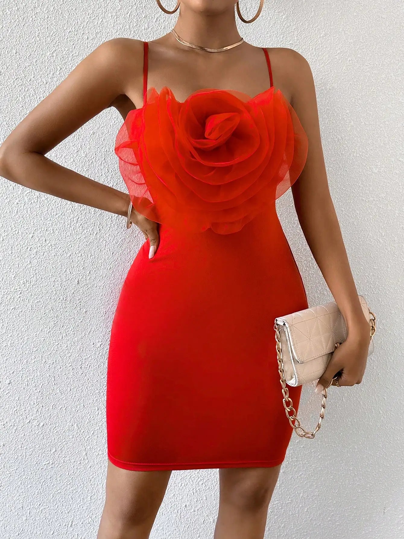 Sexy Floral Cami Braces Backless Red Christmas Party Dress