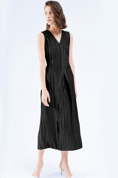 Pleated Glossy Tie-Strap Dress