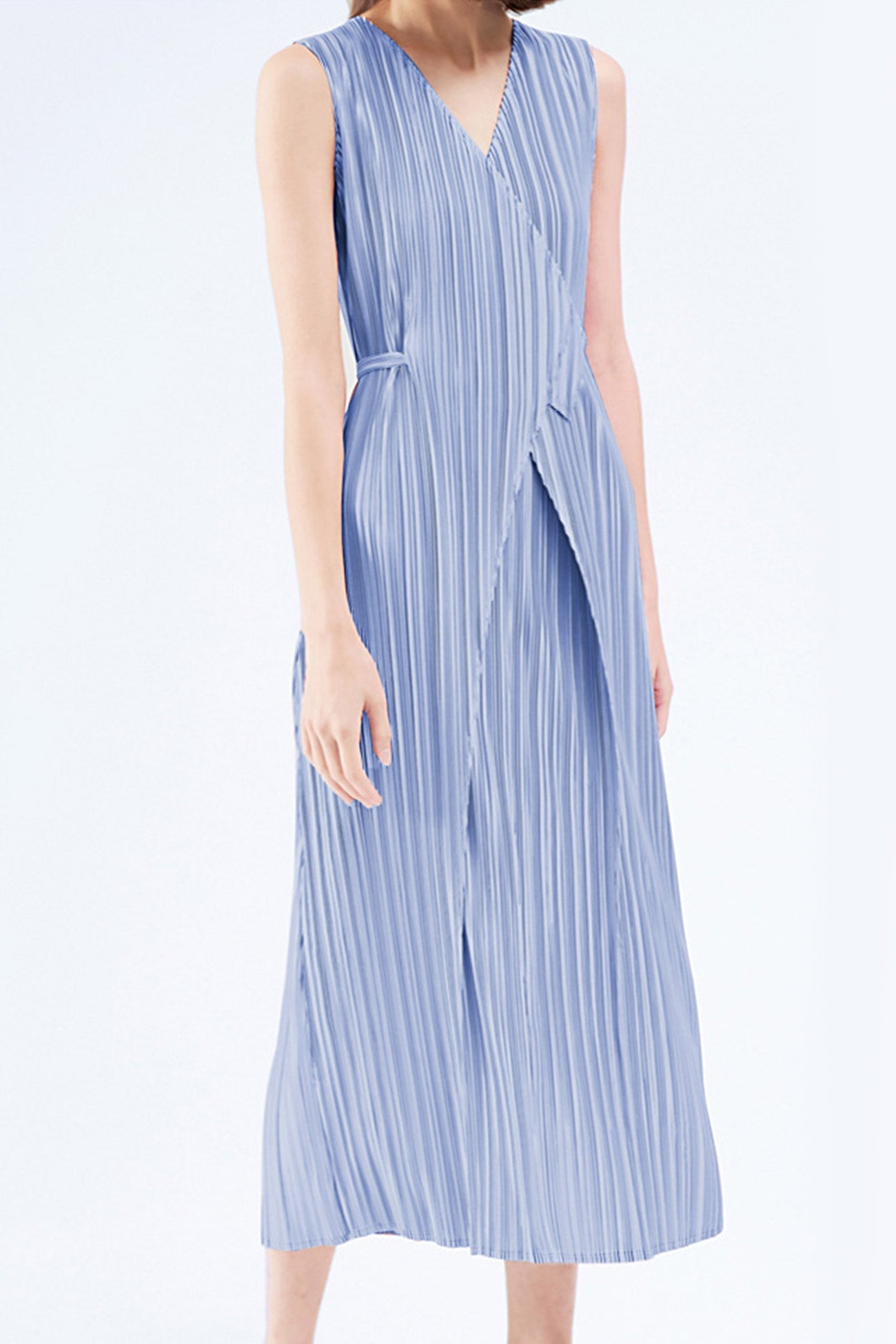 Pleated Glossy Tie-Strap Dress