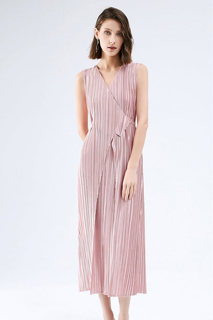 Pleated Glossy Tie-Strap Dress