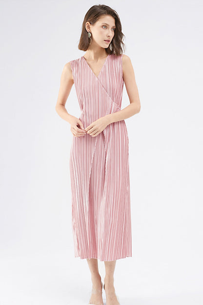 Pleated Glossy Tie-Strap Dress