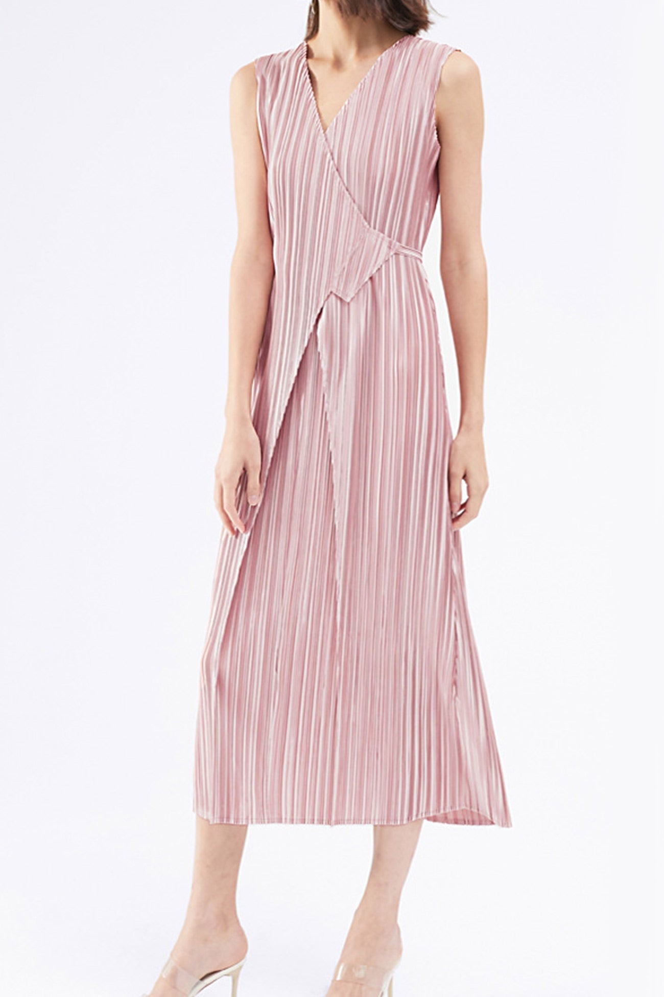 Pleated Glossy Tie-Strap Dress