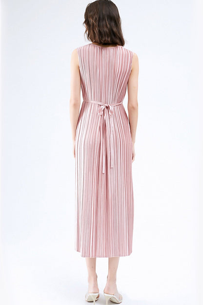 Pleated Glossy Tie-Strap Dress