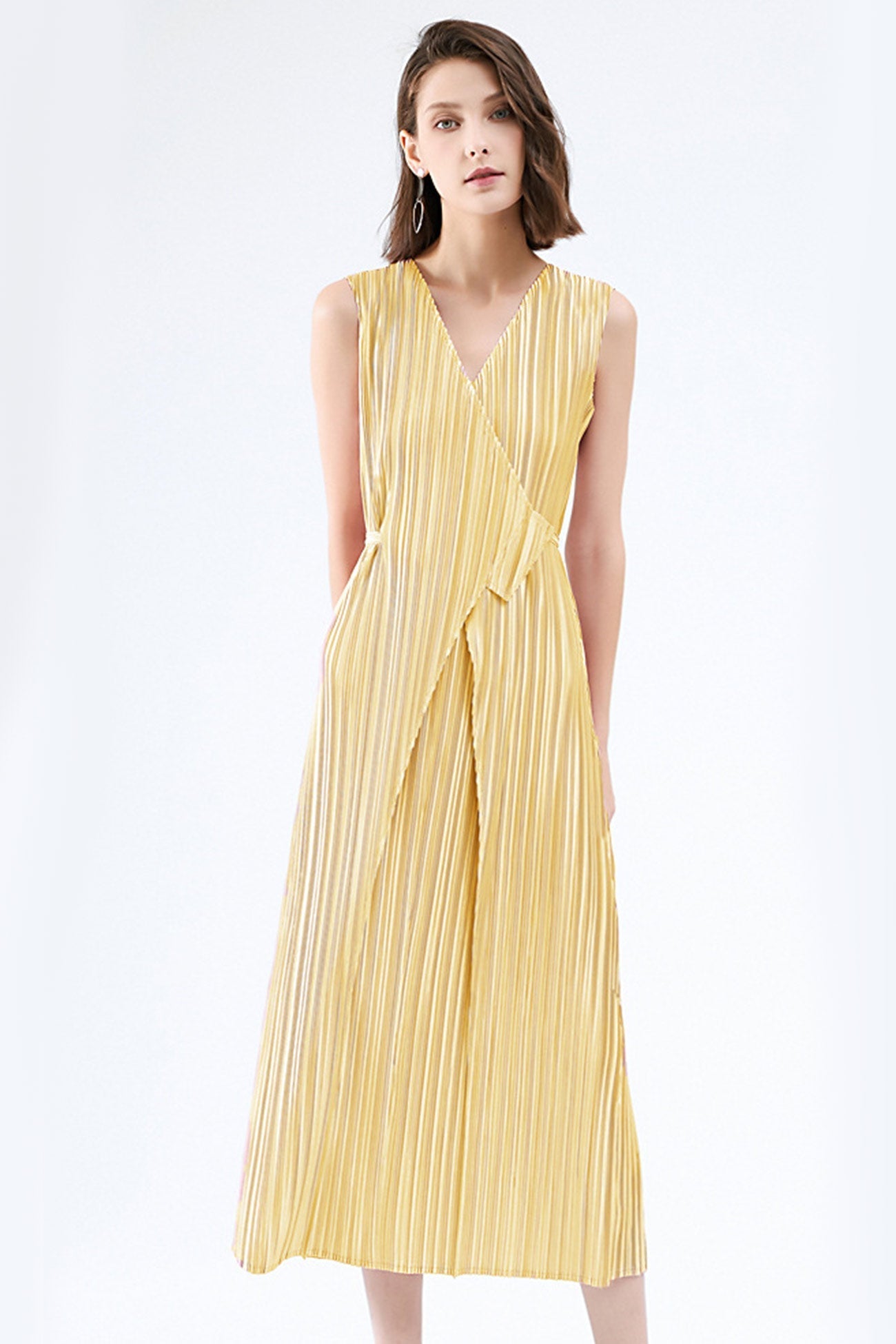 Pleated Glossy Tie-Strap Dress