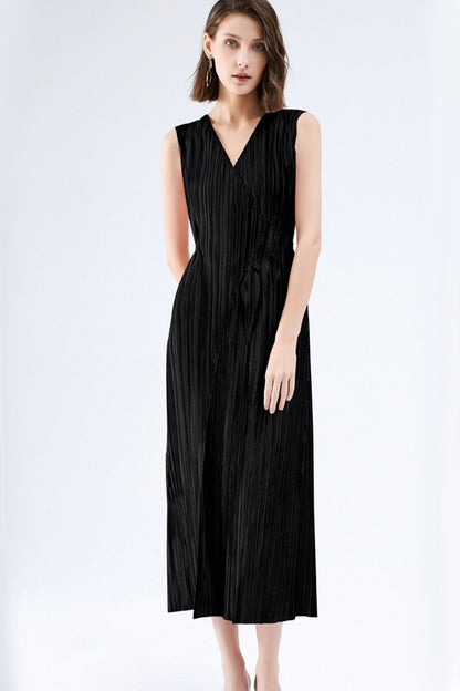 Pleated Glossy Tie-Strap Dress