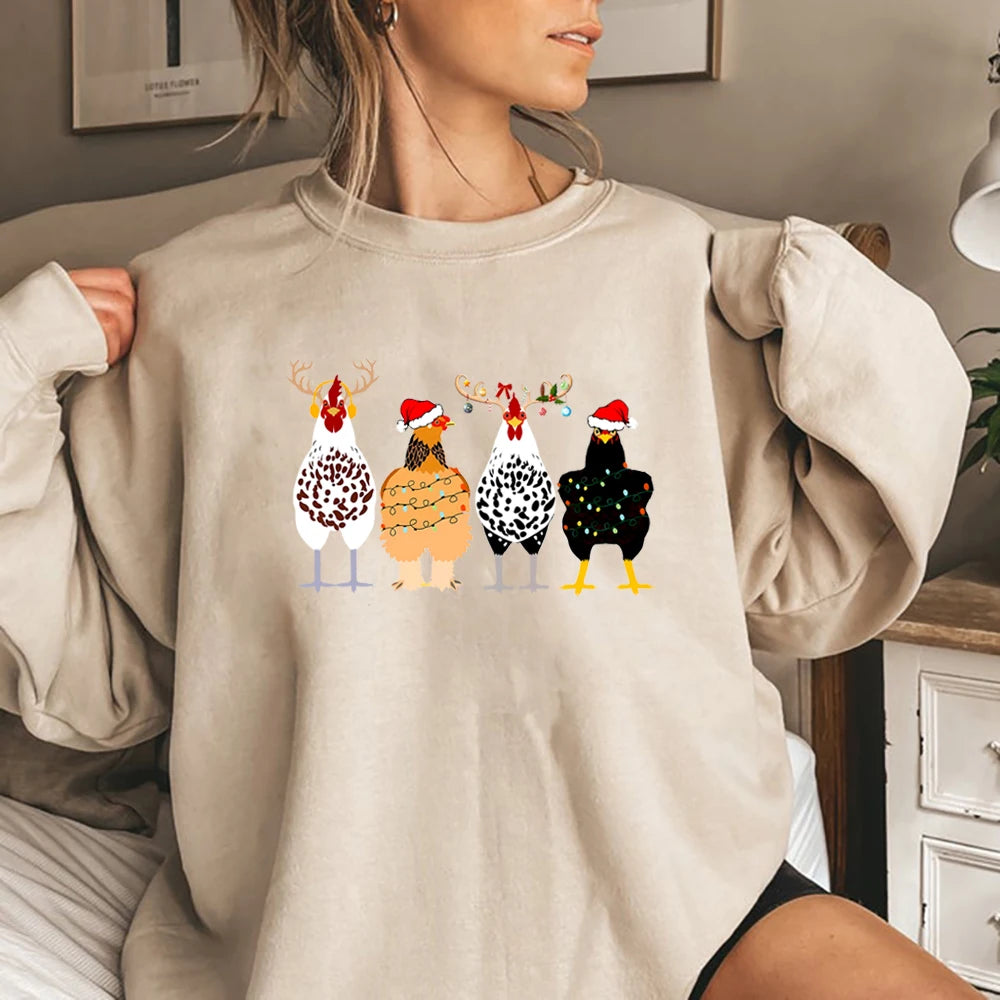 Cute Funny Chickens Animal Farmer Country Christmas Hoodie