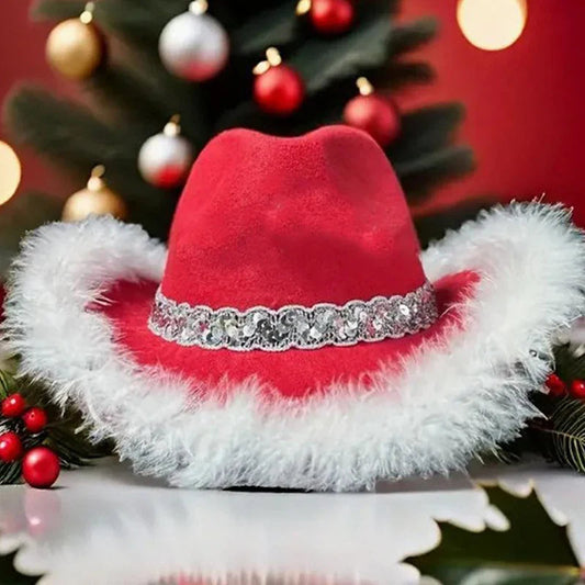 Cowgirl Christmas Sequined Belt Holiday Costume Hat Hat-L