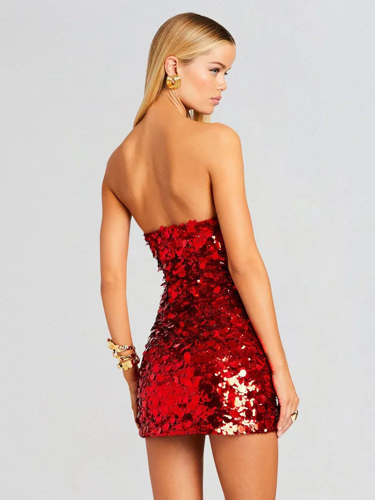 Backless Sequin Mini Party Dress Partydress-241208