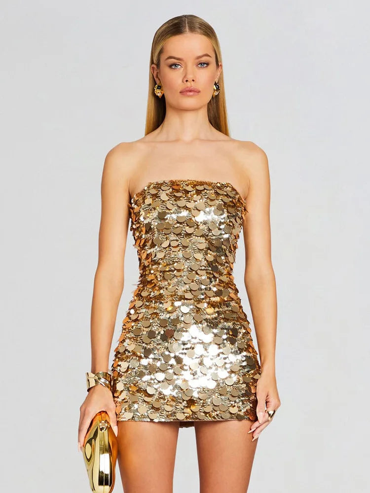 Backless Sequin Mini Party Dress Partydress-241208