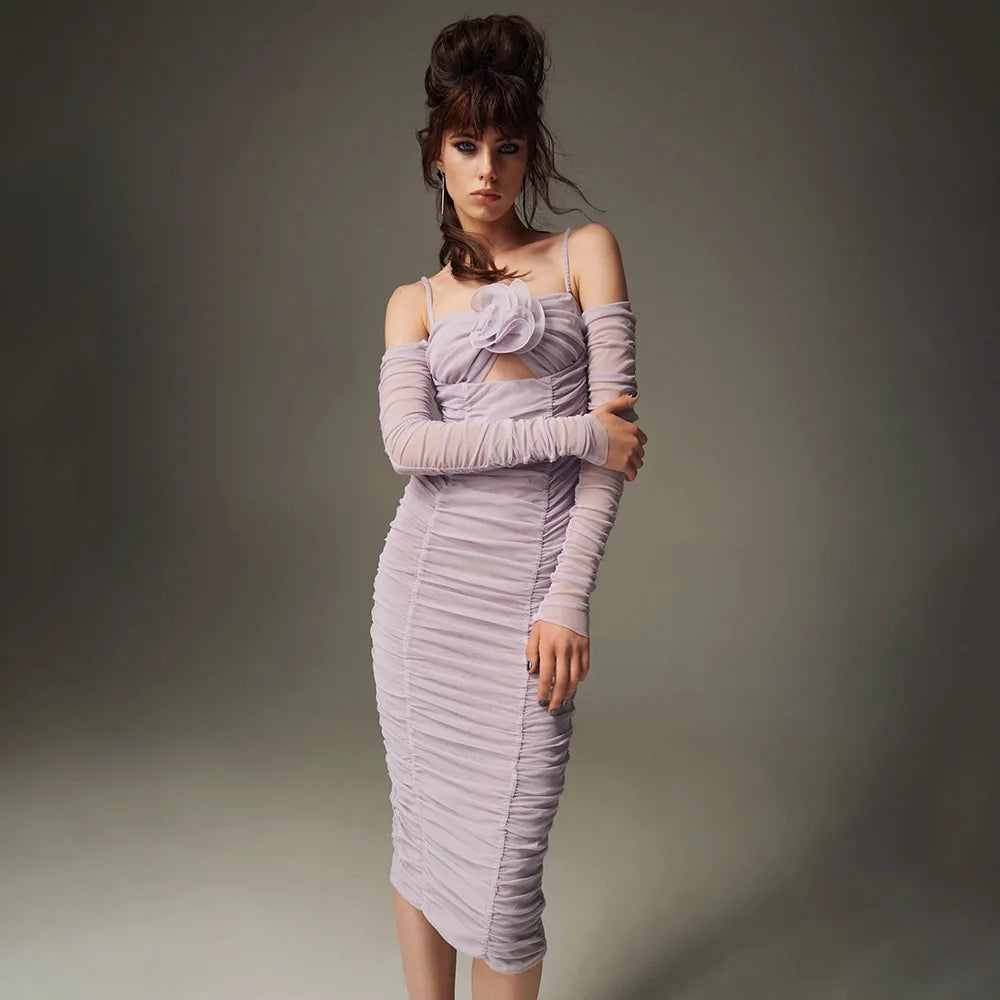 Sleeveless Halter Mesh Evening Party Dress Lavender / Xs Partydress-241208
