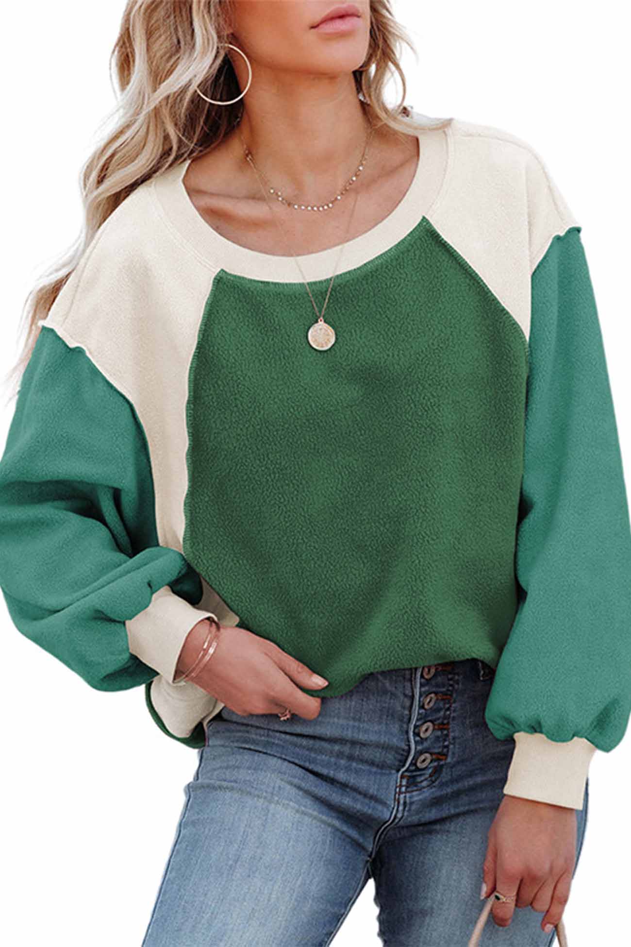 Patchwork Fleece Long Sleeve Sweatshirt