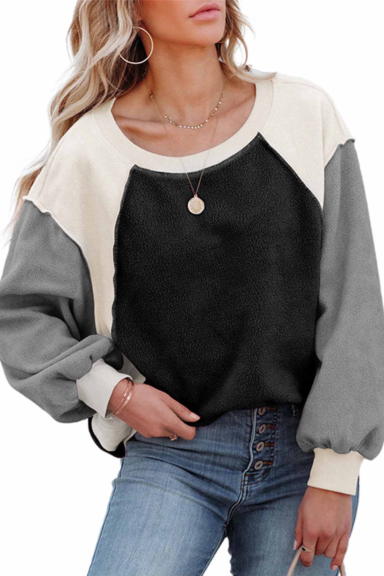 Patchwork Fleece Long Sleeve Sweatshirt