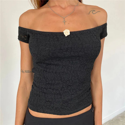 Wickel-Crop-Top im Milkmaid-Stil mit floraler Spitze