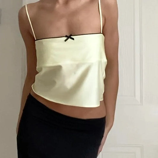 Spaghetti-Crop-Top aus Satin mit Schleife