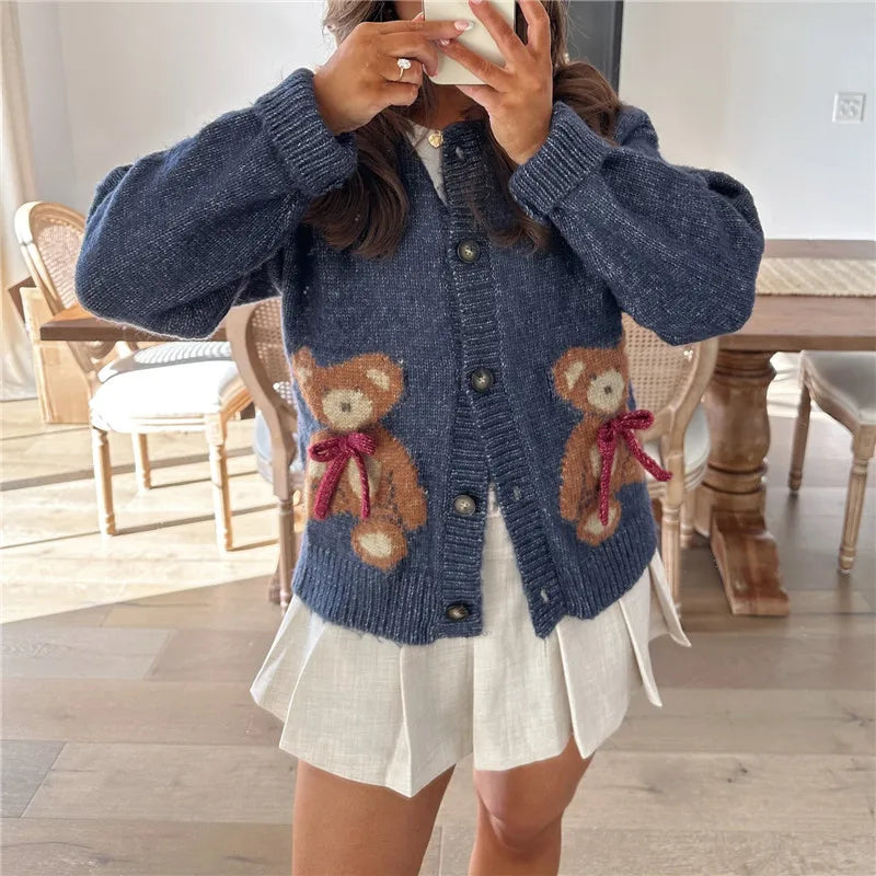 Santa Snowman Embroidery Cardigan