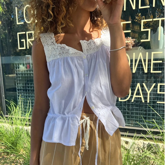 Crop Top mit Spitzenbesatz