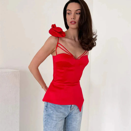 Crop Top mit 3D-Blumenquaste