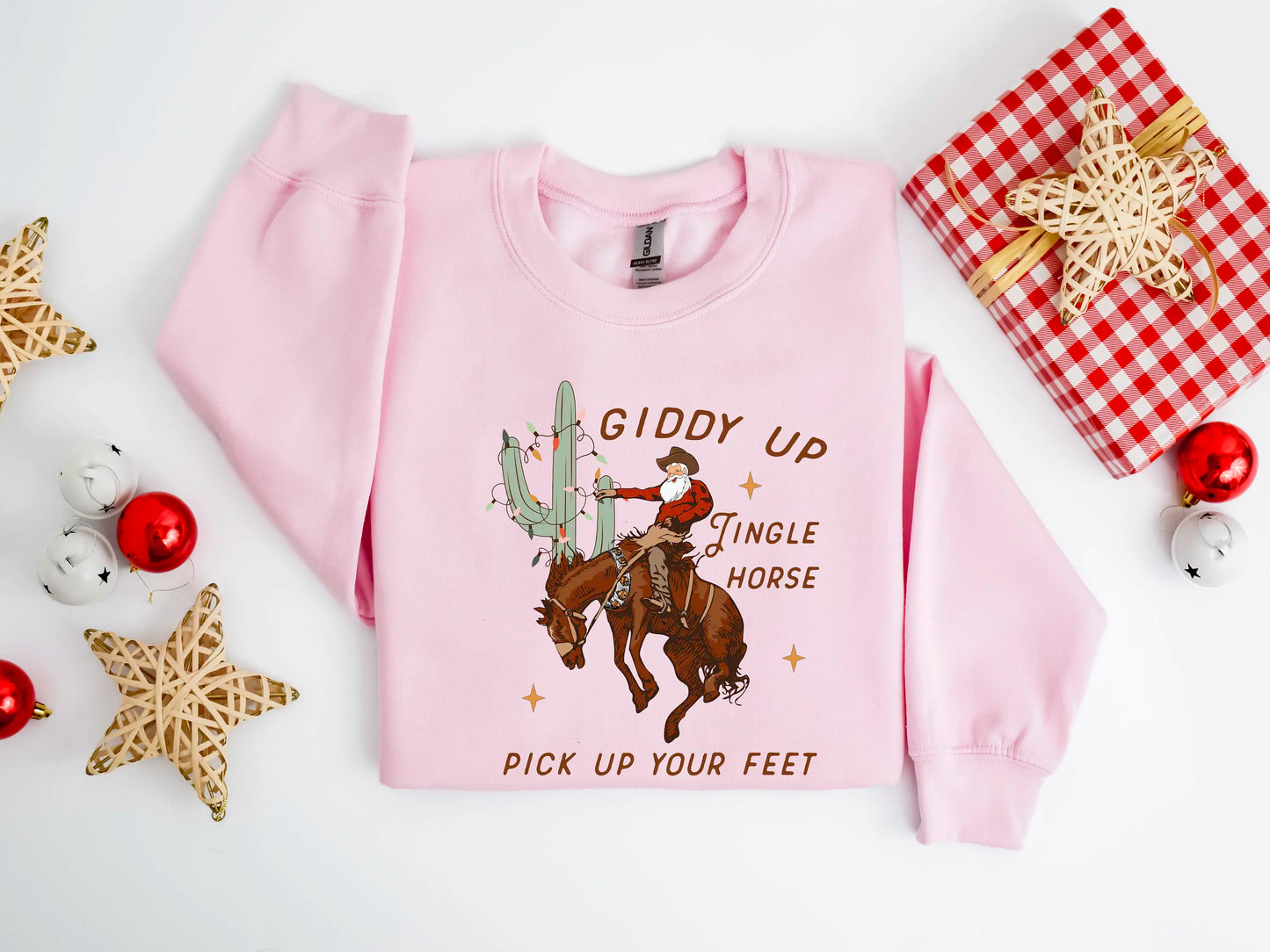 Cute Giddy Up Jingle Horse Cotton Slogan Christmas Hoodie