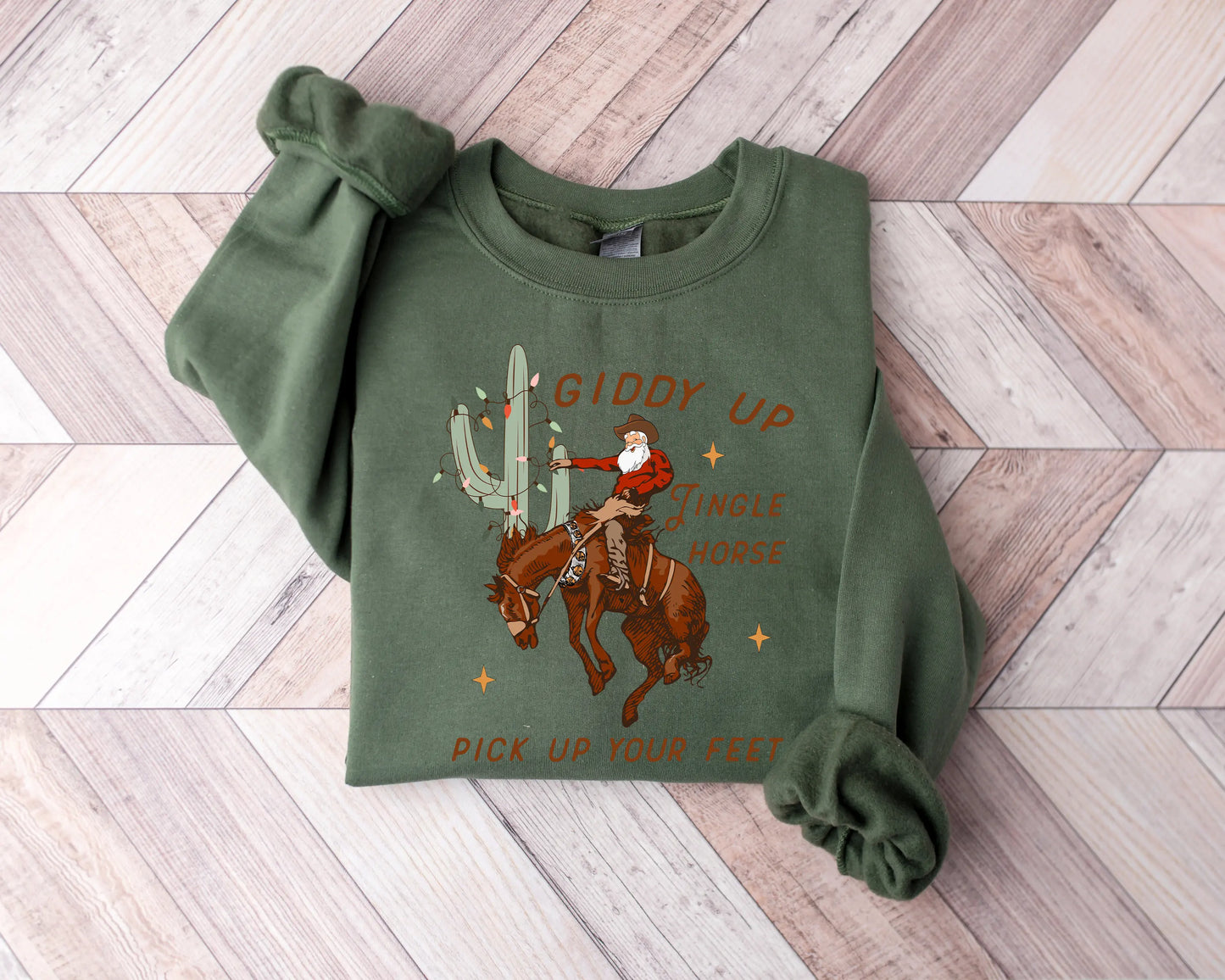 Cute Giddy Up Jingle Horse Cotton Slogan Christmas Hoodie