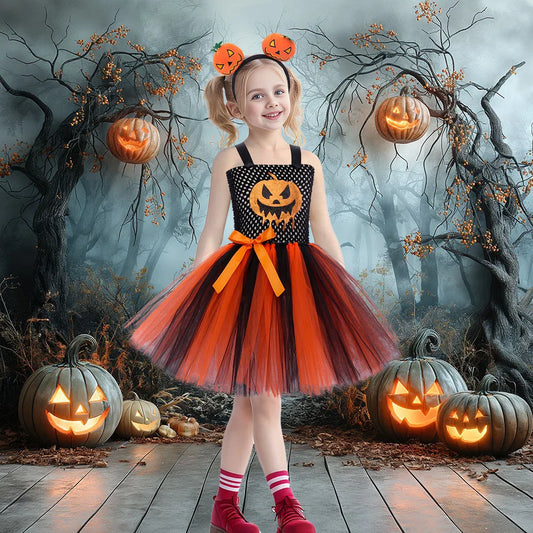 Pumpkin Woven Mesh Halloween Carnival Dance Tutu Kid Costume