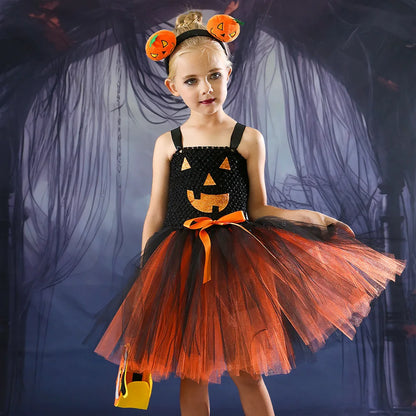 Pumpkin Woven Mesh Halloween Carnival Dance Tutu Kid Costume