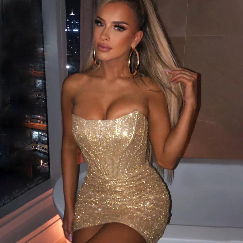 Glamorous Night Club Sexy Bodycon Glitter Christmas Party Dress