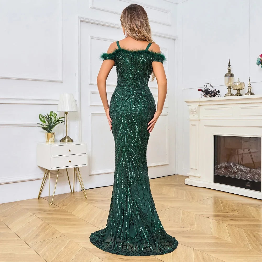 Off-Shoulder Sparkling Party Dress Partydress-241208