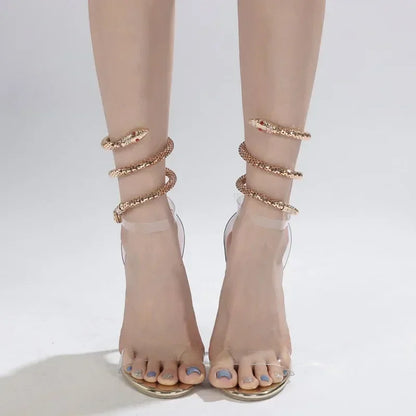 Sexy Transparent PVC Peep Toe Heeled Sandals with Serpentine Winding Decoration