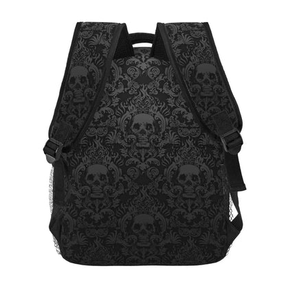 Goth Black Skull Damask Pattern Casual Unisex Travel Daypack Bag