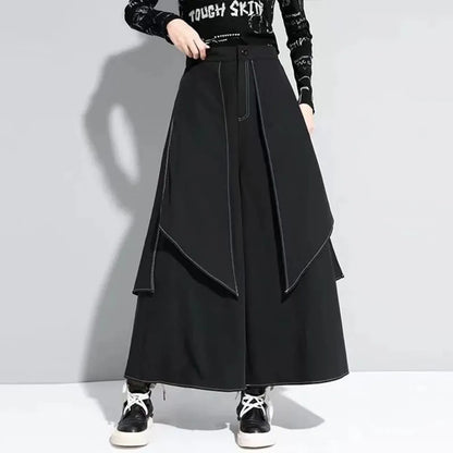 Gothic Y2K Double Layer Casual Culottes Streetwear Samurai Pants