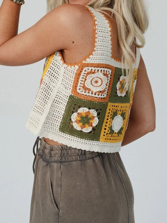 Granny Square Crochet Floral Embroidery Cami Top