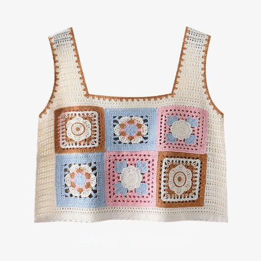 Granny Square Crochet Floral Embroidery Cami Top