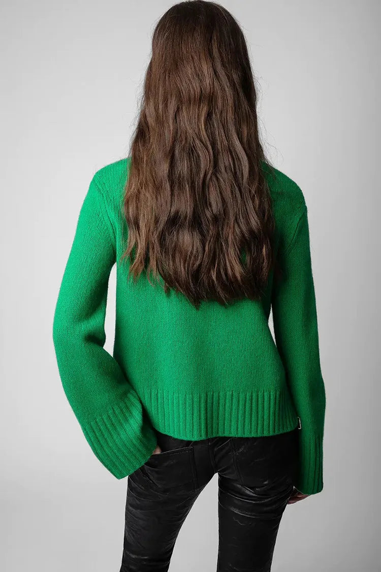 Happy Face Casual Fashion Round Neck Wool Knitted Green Christmas Sweater