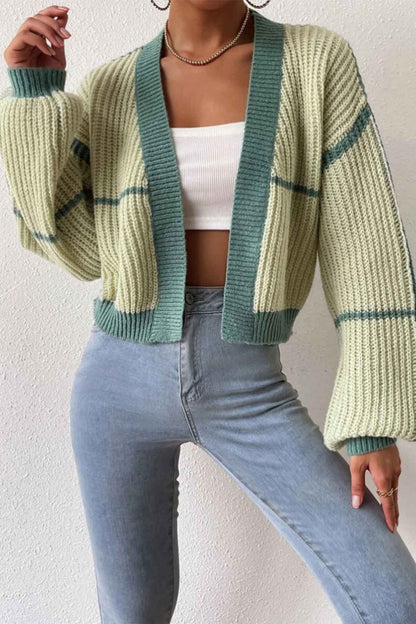 Patchwork Knit Long Sleeve Open-Front Cardigan