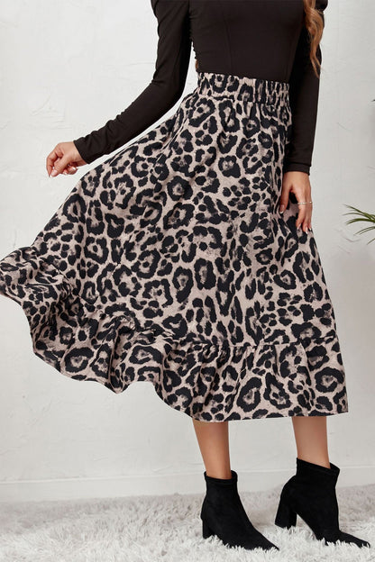 Leopard Print Pleated High Waist Skirt