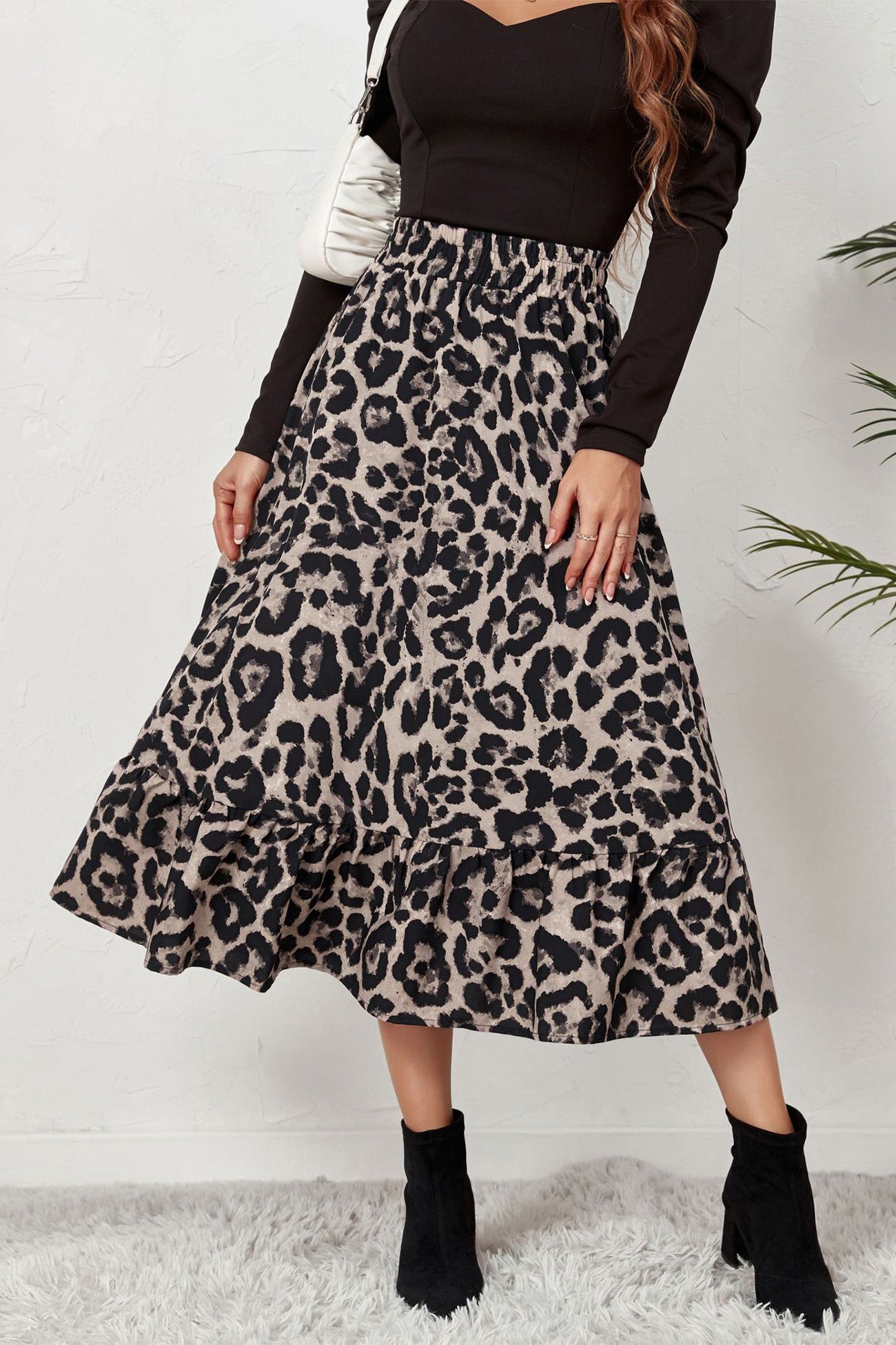 Leopard Print Pleated High Waist Skirt