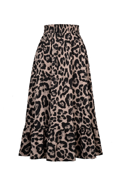 Leopard Print Pleated High Waist Skirt