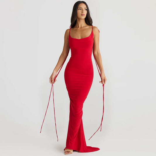 Sexy Floral-Applique Backless Elegant Maxi Christmas Party Dress Dresses-L